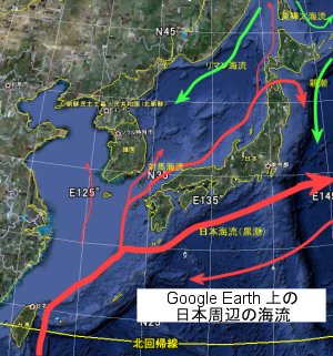 日本周辺の海流(Google Earth利用)